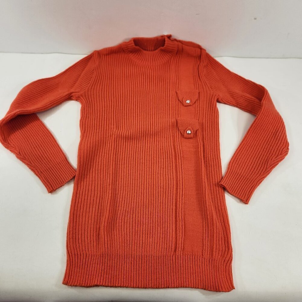 Vintage Mock Turtleneck Sweater w/ Pocket & Shoulder Rivet Detail